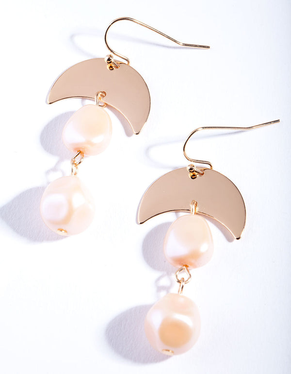 Gold Pink Moon Pearl Earrings