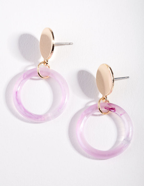 Gold Purple Loop Drop Earrings