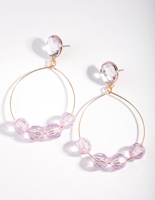 Gold Half Purple Bead Drop Earrings