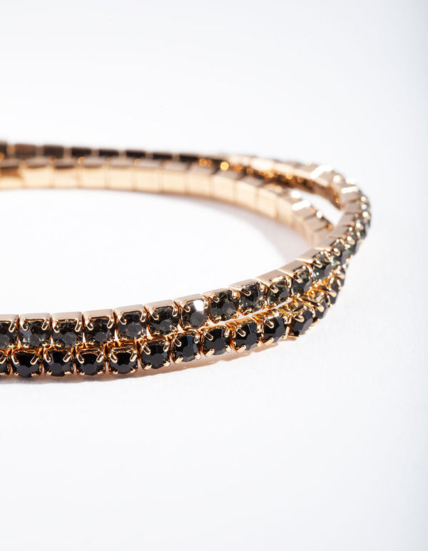 Gold Green Diamante Bracelet 2 Pack