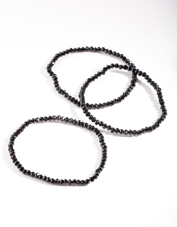 Black Faceted Bead Bracelet Set