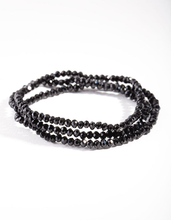 Black Faceted Bead Bracelet Set