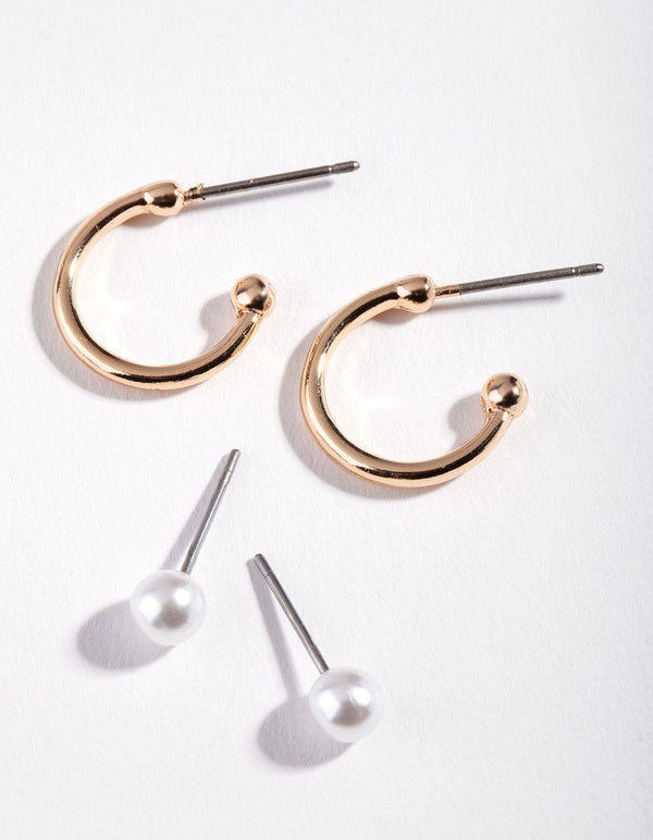 Gold Pearl Hoop Earring Duo Pack