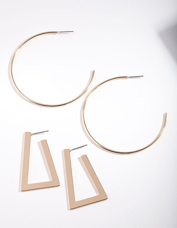 Gold Trapeze Geometric Hoop Earring 2 Pack