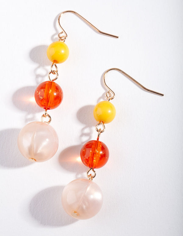 Gold Orange Bead Drop Earrings