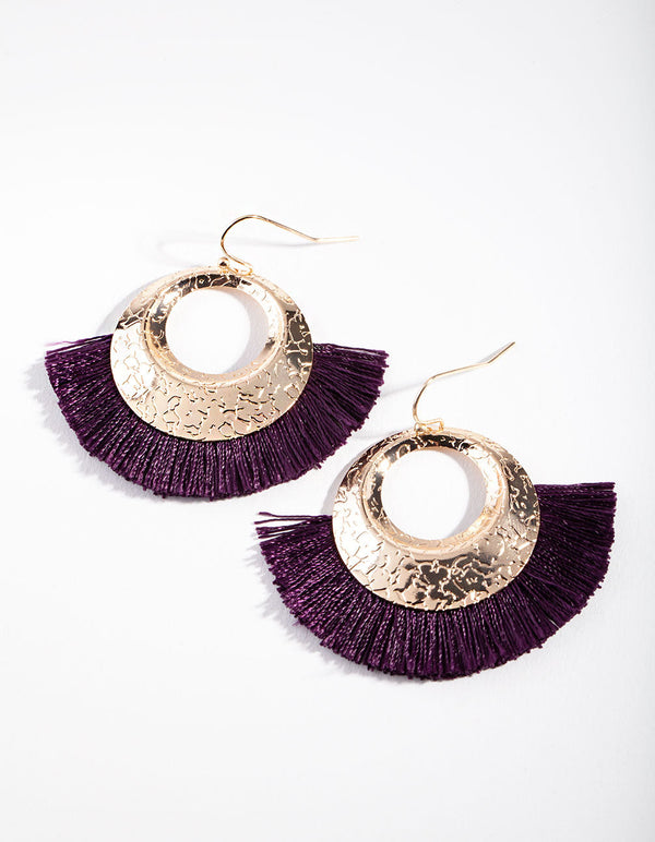 Purple Gold Fabric Fan Earrings