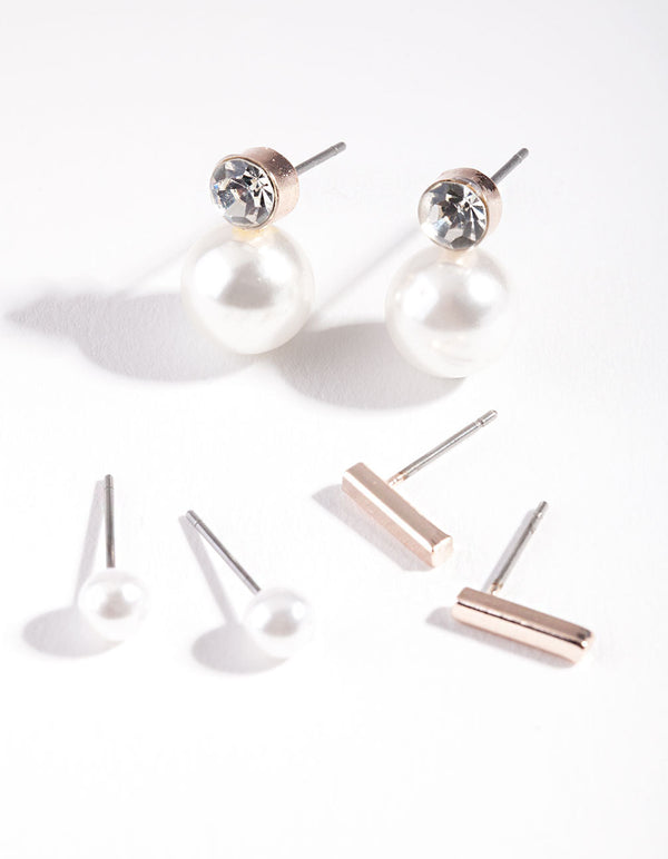 Rose Gold Pearl Stud Earring Pack