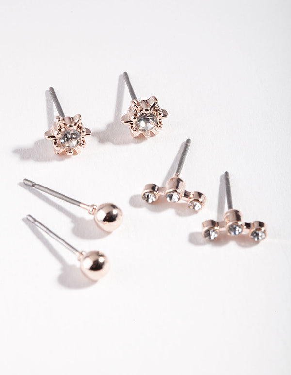 Rose Gold Cosmo Stud Earring 3 Pack