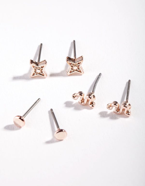 Rose Gold Star Snake Stud Earring 3 Pack