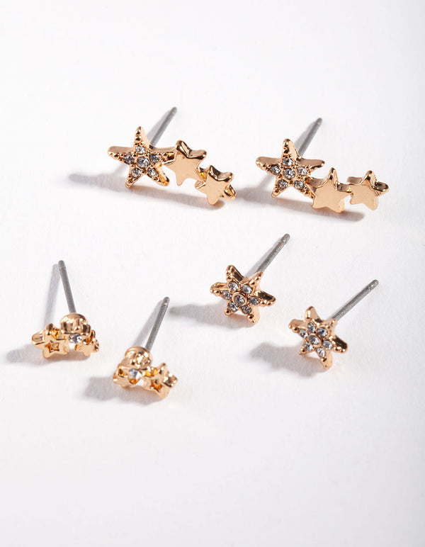 Gold Star Cluster Mix Stud Earring 3 Pack