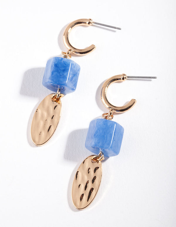 Gold Blue Double Drop Huggie Earrings