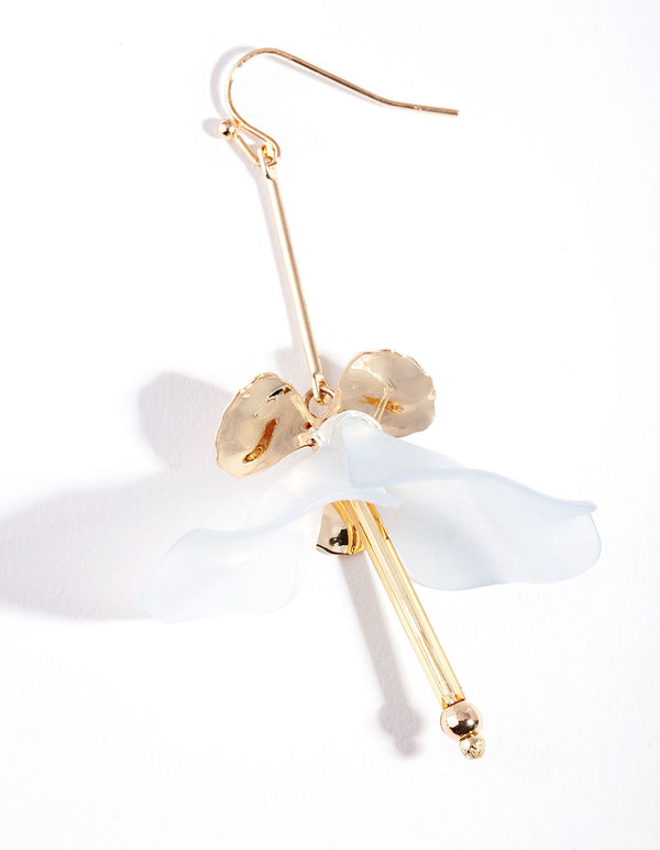 Gold Blue Frosted Flower Drop Earrings