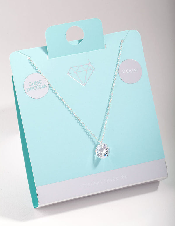Sterling Silver 2 Carat Cubic Zirconia Pendant Necklace