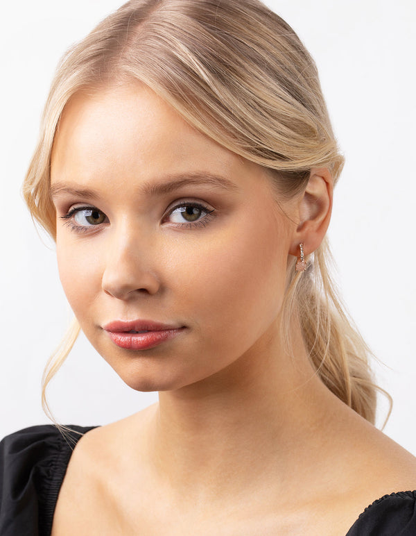 Rose Gold Semi-Precious Rose Quartz Huggie Earrings