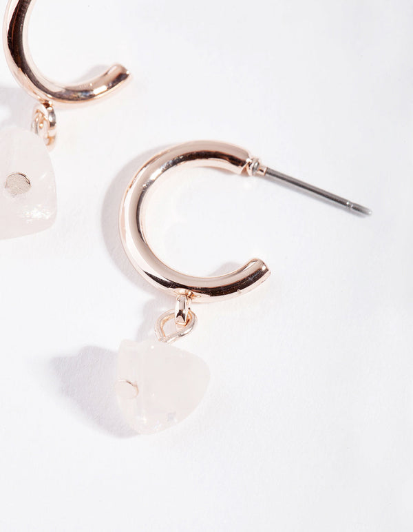 Rose Gold Rose Quartz Stone Hoop Earrings
