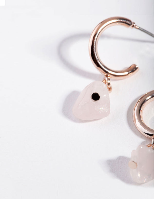 Rose Gold Rose Quartz Stone Hoop Earrings