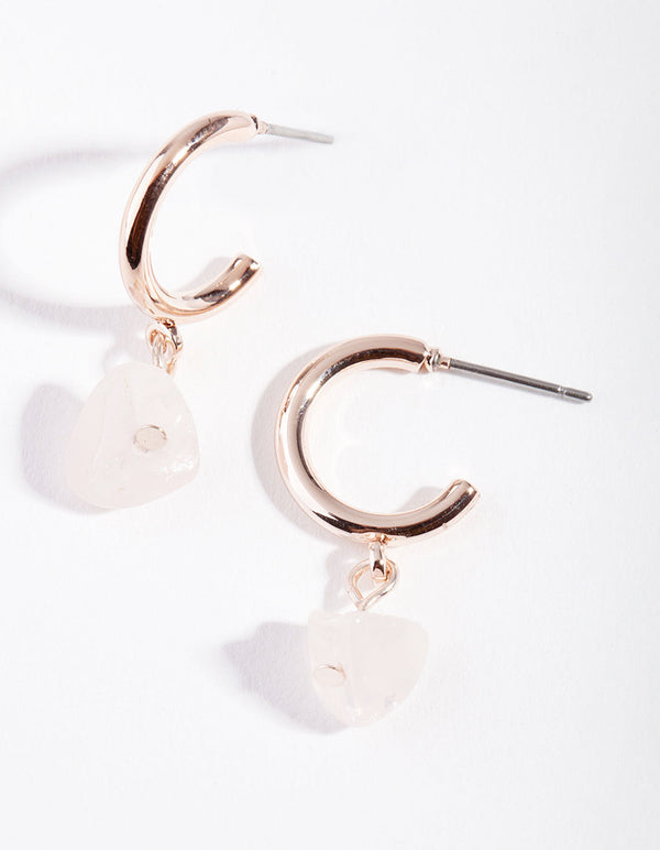 Rose Gold Rose Quartz Stone Hoop Earrings