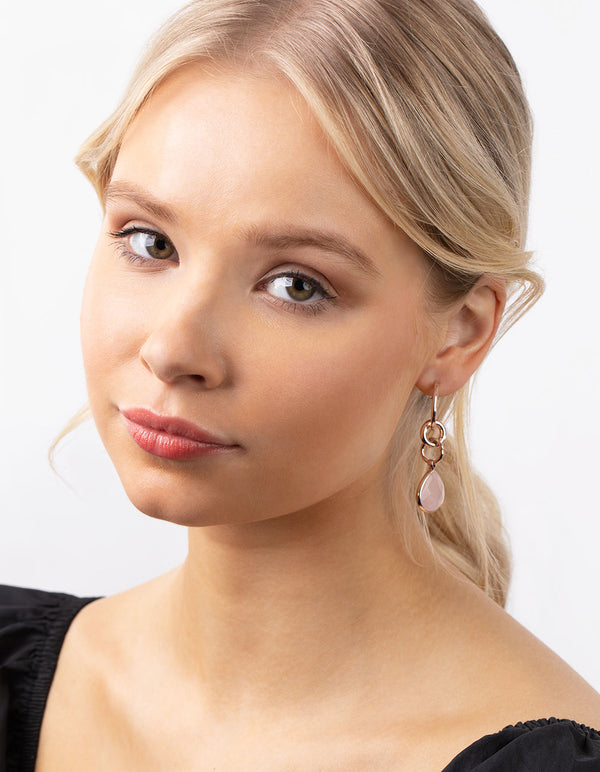 Rose Gold Linked Rose Quartz Hoop Earrings