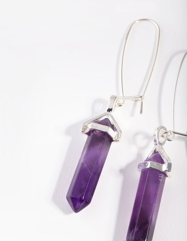 Silver Open Wire Amethyst Hoop Earrings