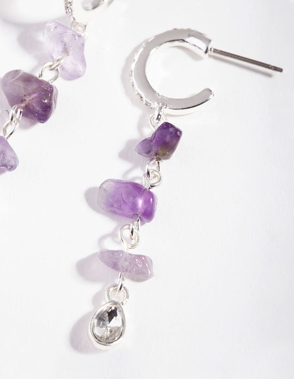 Silver Multi Amethyst Drop Earrings