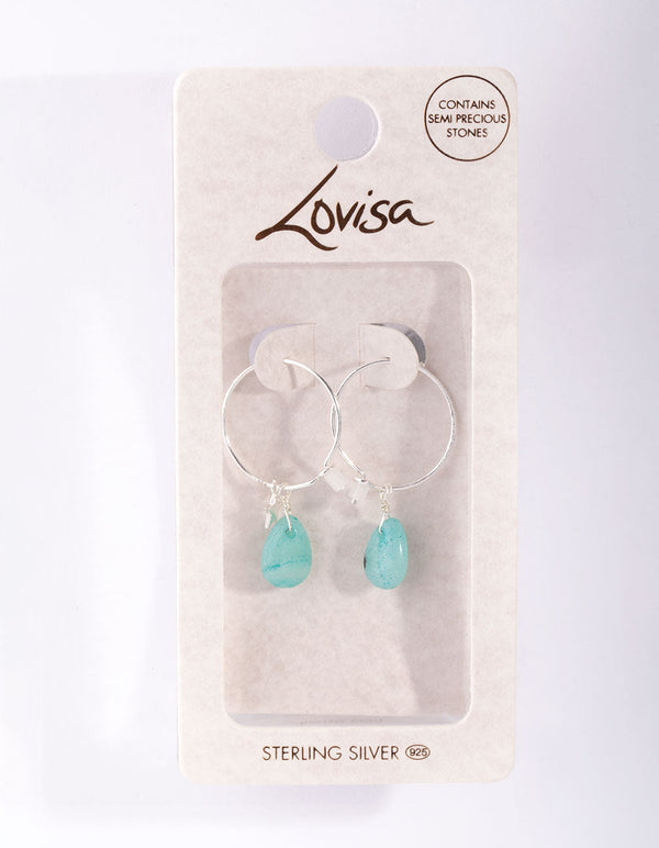 Sterling Silver Amazonite Celestial Charm Hoop Earrings