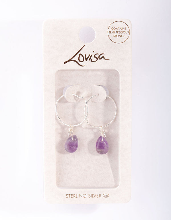 Sterling Silver Amethyst Celestial Charm Hoop Earrings