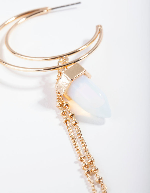 Gold Tassel Hoop Moonstone Drop Earrings