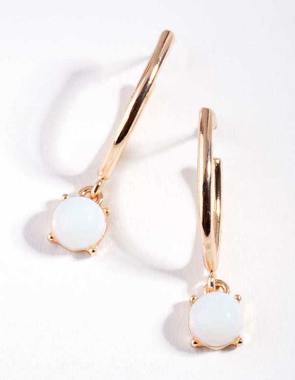 Gold Reflective Moonstone Hoop Drop Earrings