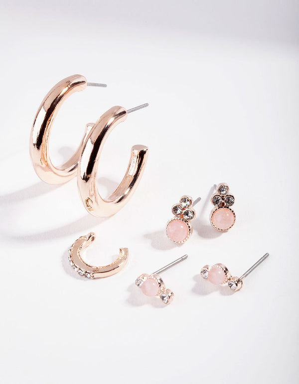 Rose Gold Classic Rose Quartz Ear Stack