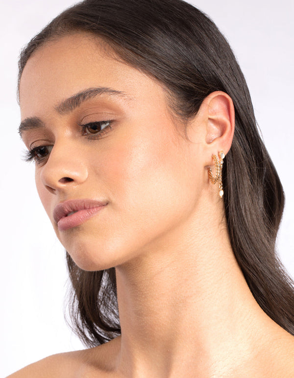Gold Textured Moonstone Ear Stack