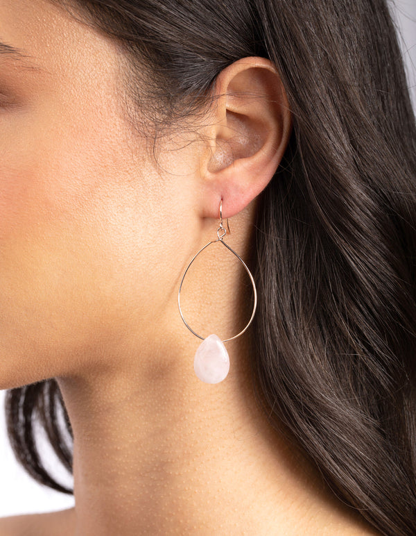 Rose Gold Rose Quartz Teardrop Stone Earrings