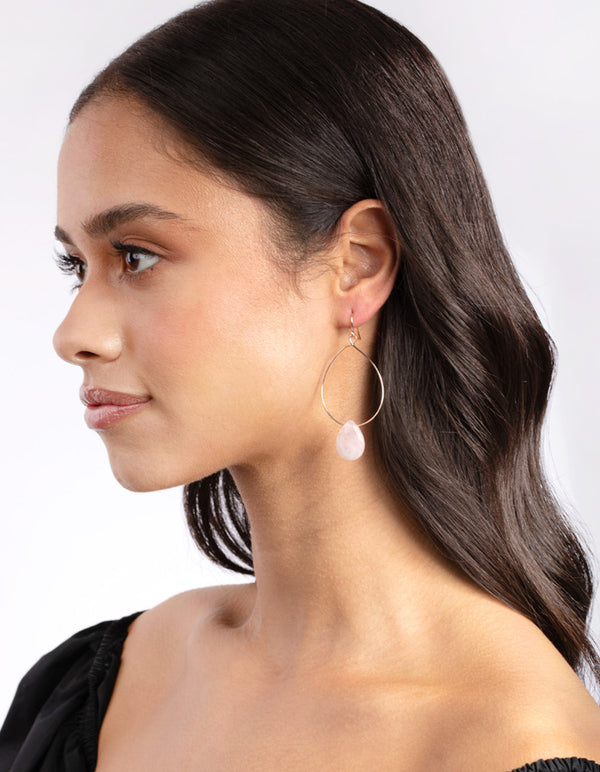 Rose Gold Rose Quartz Teardrop Stone Earrings