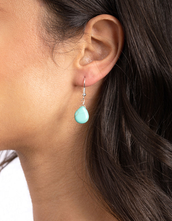 Silver Green Turquoise Teardrop Earrings