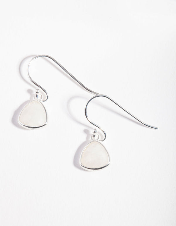 Sterling Silver Moonstone Bezel Drop Earrings