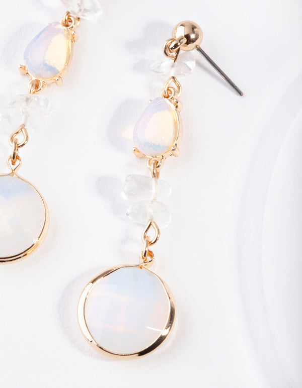 Gold Moonstone Faceted Stone Drop Earrings