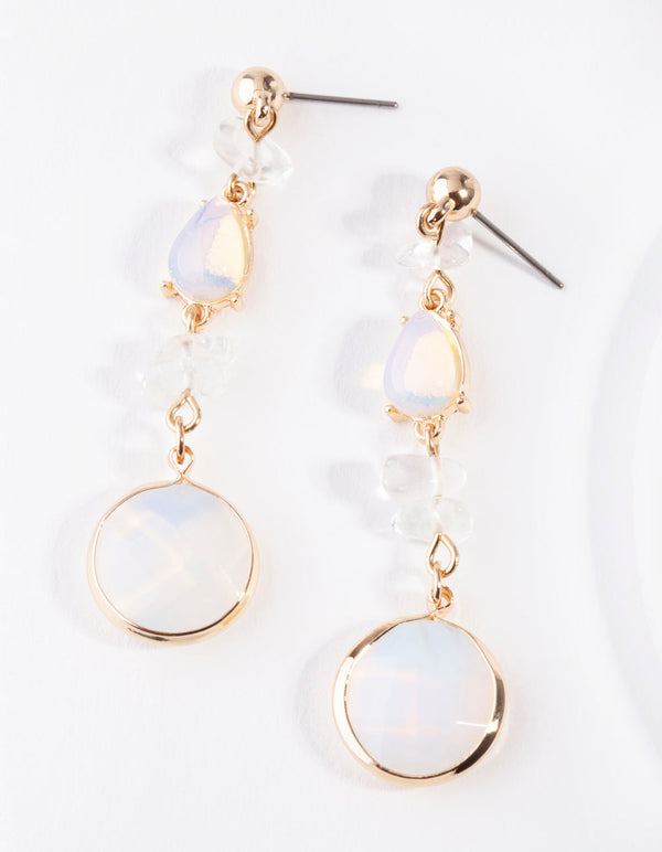 Gold Moonstone Faceted Stone Drop Earrings