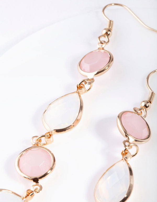 Gold Facet Cut Rose Quartz Stone Earrings