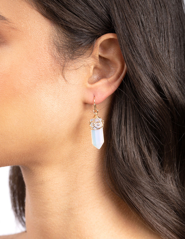 Gold Coil Wrap Moonstone Earrings