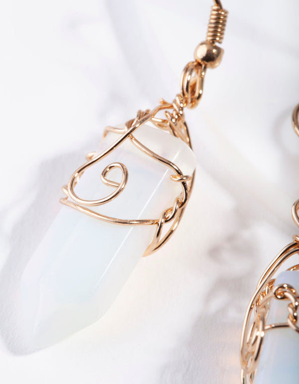 Gold Coil Wrap Moonstone Earrings