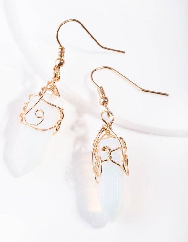 Gold Coil Wrap Moonstone Earrings