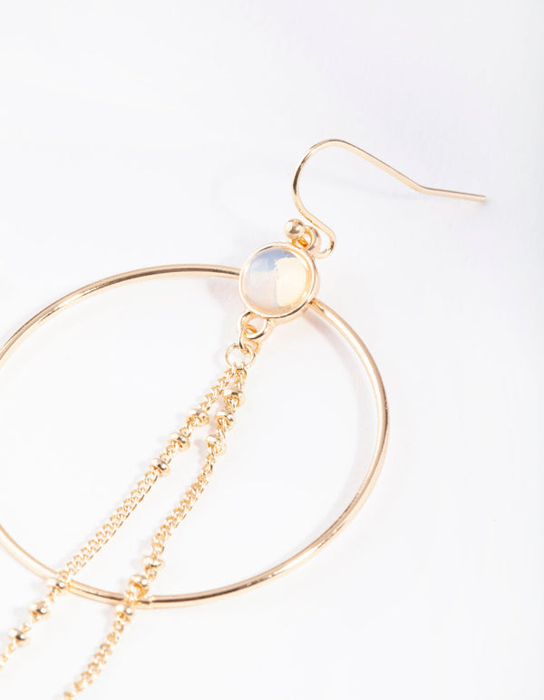 Gold Moonstone Tassel Circle Earrings
