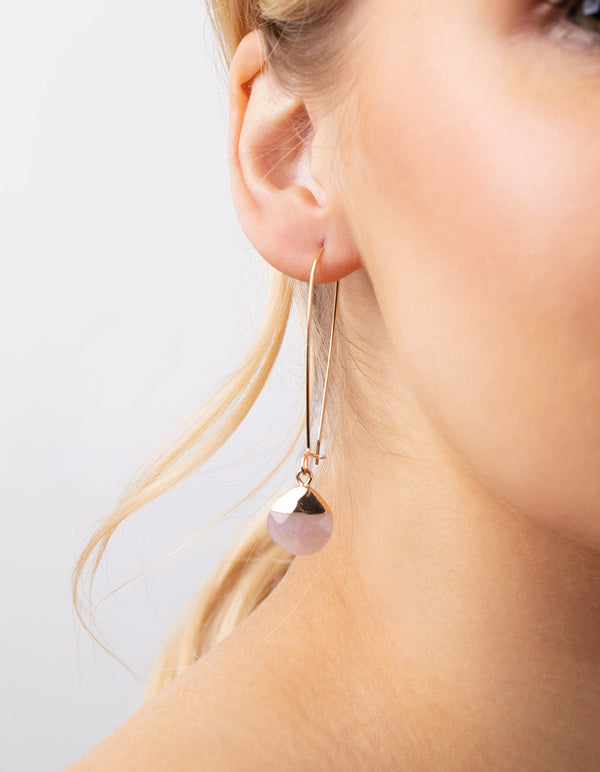Gold Rose Quartz Capped Stone Earrings