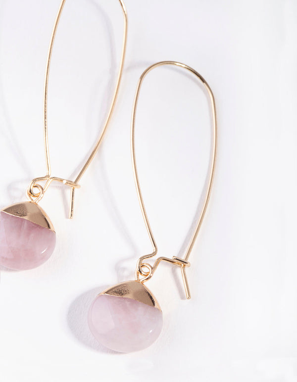 Gold Rose Quartz Capped Stone Earrings