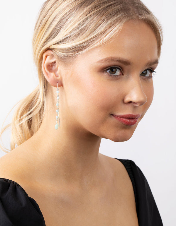 Silver Jade Thread Drop Earrings