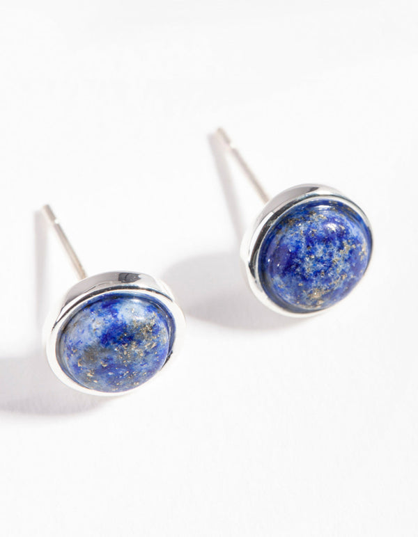 Sterling Silver Lapis Round Bezel Stud Earrings