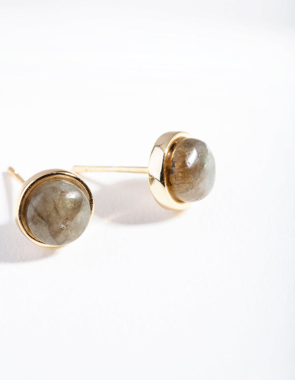 Gold Plated Sterling Silver Labradorite Round Bezel Stud Earrings