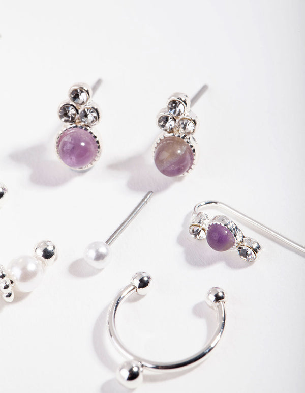 Silver Festival Amethyst Stone Ear Stack