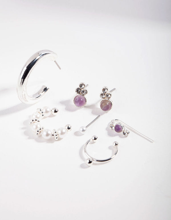 Silver Festival Amethyst Stone Ear Stack