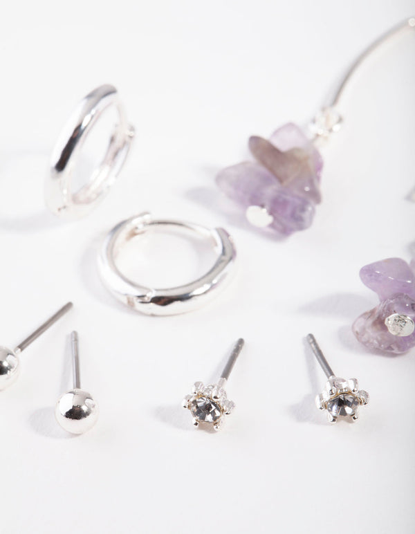 Silver Stone Amethyst Ear Stack