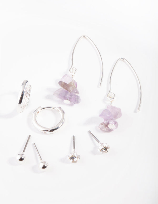 Silver Stone Amethyst Ear Stack